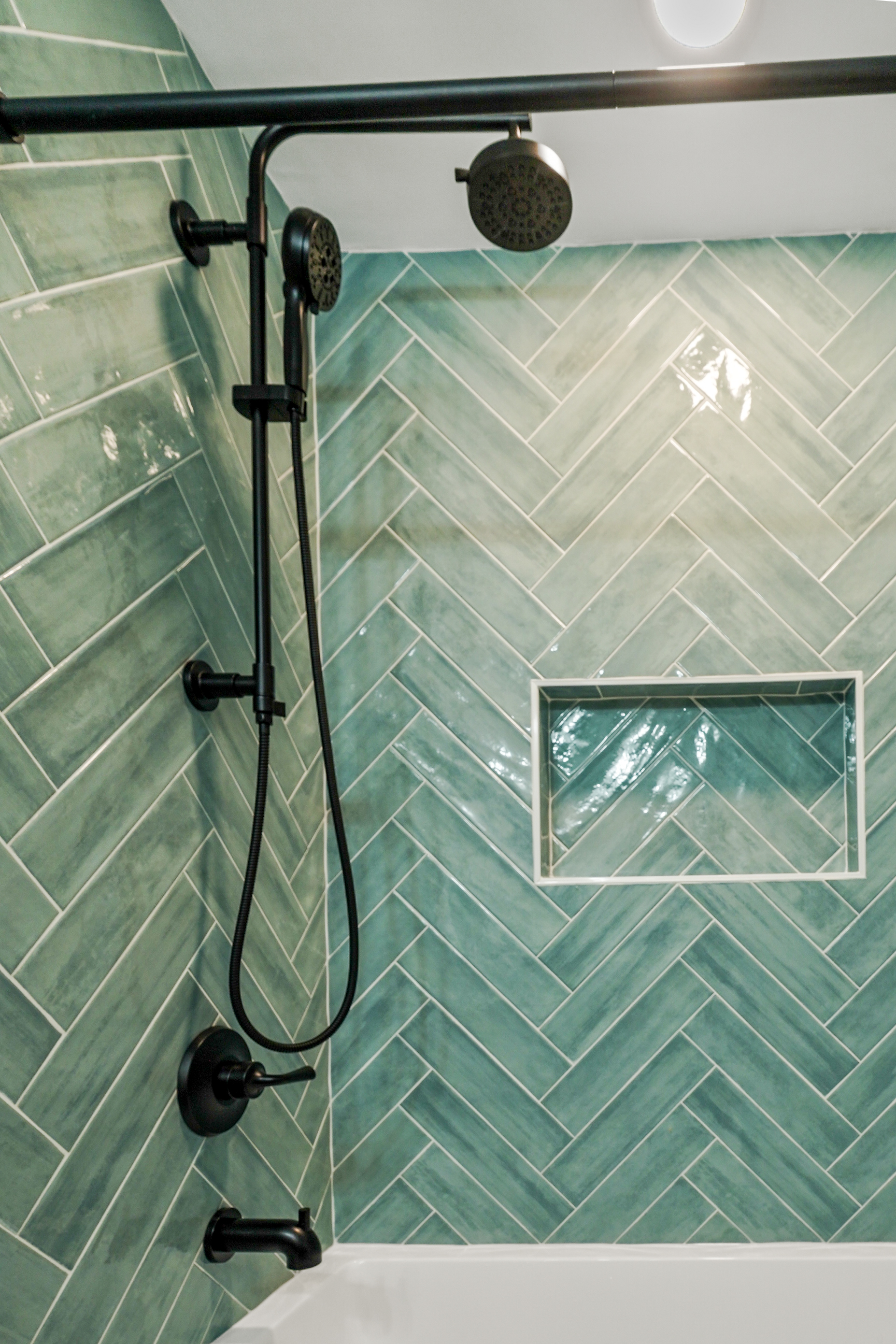 Detailed view of herringbone shower