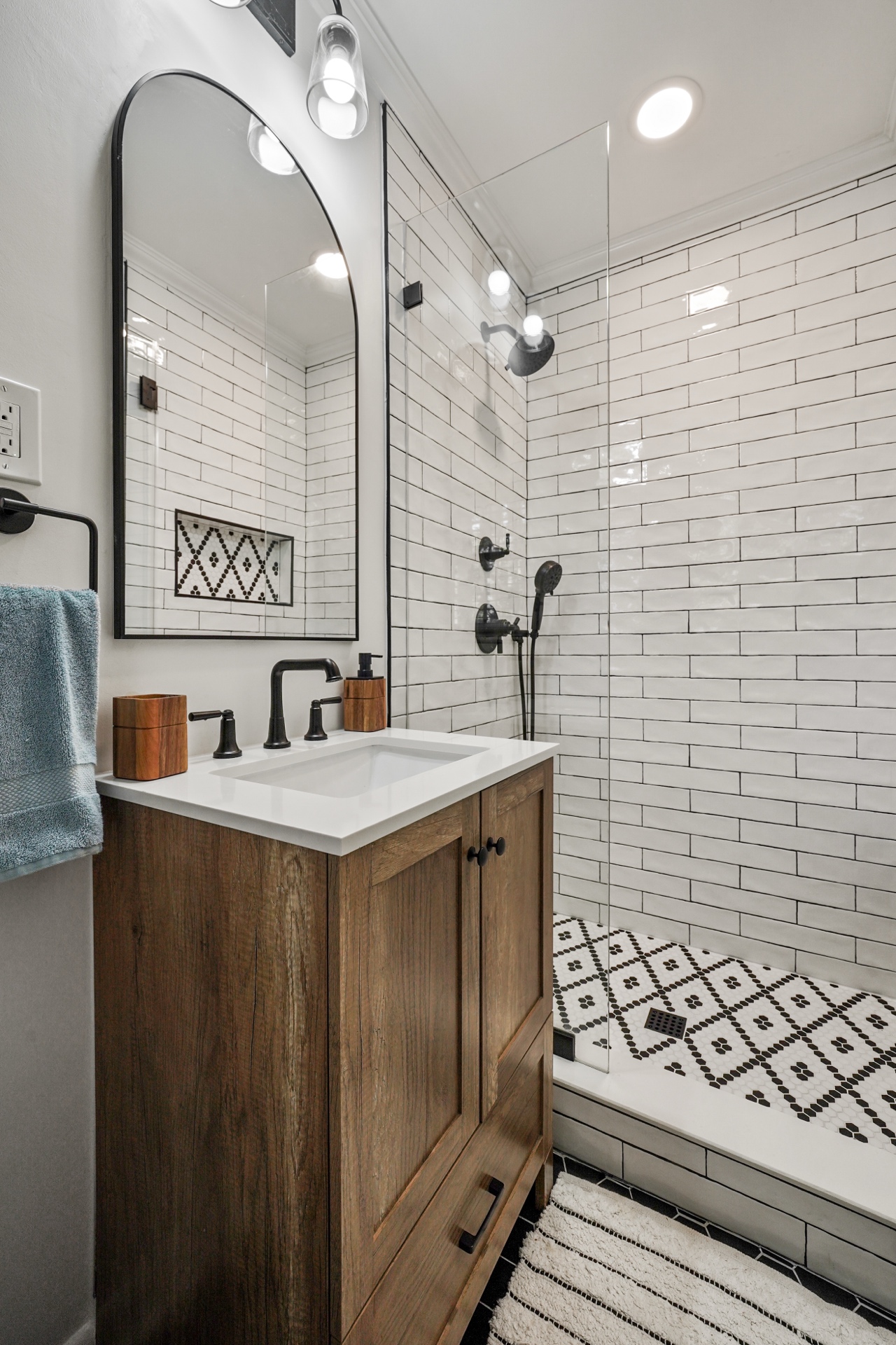 Bathroom vanity with modern lighting